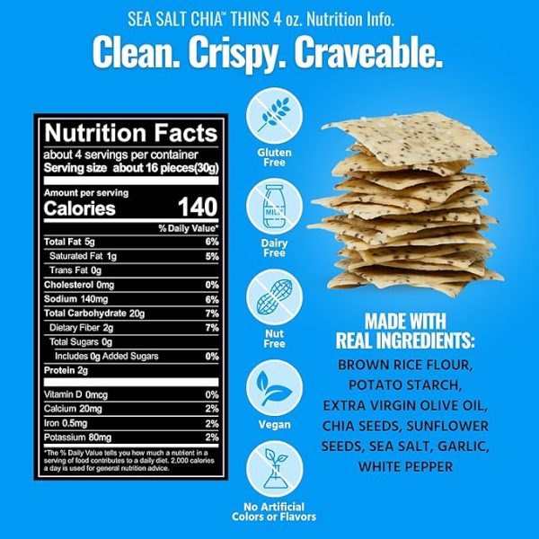 Every Body Eat Snack Thins, Sea Salt and Chia Seeds Flavor, Vegan, Gluten Free and Dairy Free (Pack of 2) - Image 2
