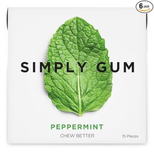 Simply Gum | Peppermint | Plant- Based Chewing Gum | Pack of Six (90 Pieces Total) | Synthetic Plastic Free + Aspartame Free + non GMO