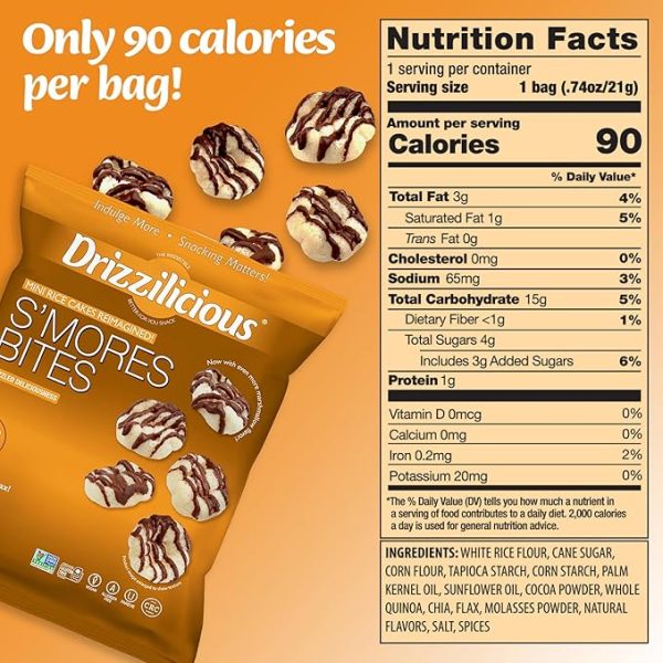 Drizzilicious Mini Rice Cakes Variety Pack - Rice Crisps, Healthy Snack for Adults and Kids, Flavored Rice Cakes, Vegan, Gluten Free, Allergen Free, Only 90 Calories Per Bag - 0.74 oz (Pack of 12) - Image 2