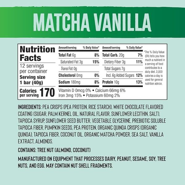 Mezcla Vegan Protein Bars, Gluten Free Snack Made with Pumpkin Seeds, Pea Protein, Organic Vanilla and Other Premium Ingredients, Healthy Snacks, Matcha Vanilla, 10g of Protein, 12 Pack - Image 2