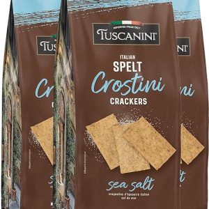 Tuscanini Italian Crostini Crackers, Sea Salt, 6.2oz (3 Pack) | Product of Italy | Thin & Crispy, Perfect for Cheese Boards & Platters | Made with Spelt Flour