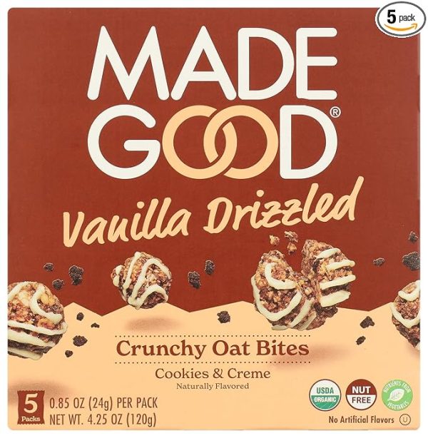 MadeGood Vanilla Drizzled Crunchy Oat Bites, 5 Pack, Organic Snacks