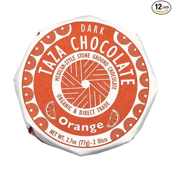 Taza Chocolate Organic Mexican-Style Disc 50% Dark Chocolate, Orange, 2.7 Ounce (12 Count), Vegan