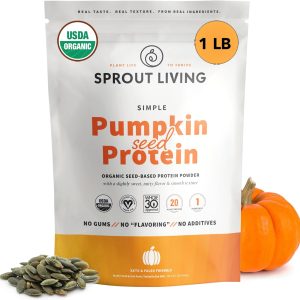 Sprout Living Simple Pumpkin Seed Protein Powder, 20 Grams Organic Plant Based Protein Powder Without Artificial Sweeteners, Non Dairy, Non-GMO, Vegan, Gluten Free, Keto Drink Mix (1 Pound)