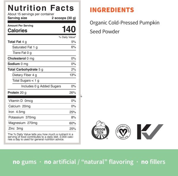 Sprout Living Simple Pumpkin Seed Protein Powder, 20 Grams Organic Plant Based Protein Powder Without Artificial Sweeteners, Non Dairy, Non-GMO, Vegan, Gluten Free, Keto Drink Mix (1 Pound) - Image 2